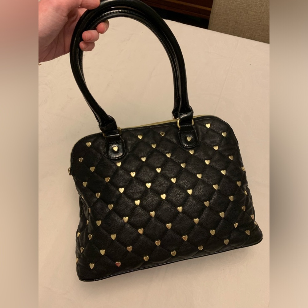 Betsey Johnson black vegan leather bag with gold heart accents
